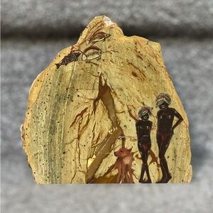 Vintage 70s Australian Thunder Egg Agate Creek Stone Aborigine Painting‎ Artwork